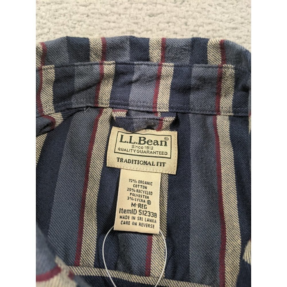 LL Bean Comfort Stretch Flannel Button Shirt Mens Medium Stripe Traditional Fit - Picture 3 of 11
